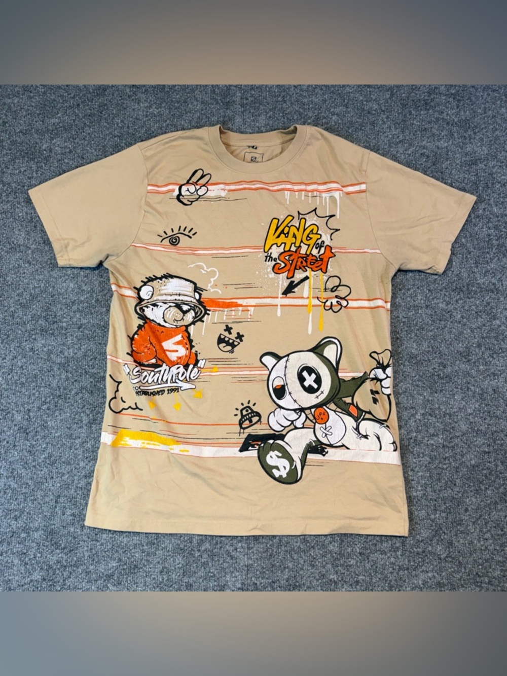 Southpole Graphic T Shirt Mens Large Beige King Of The Street Streetwear
